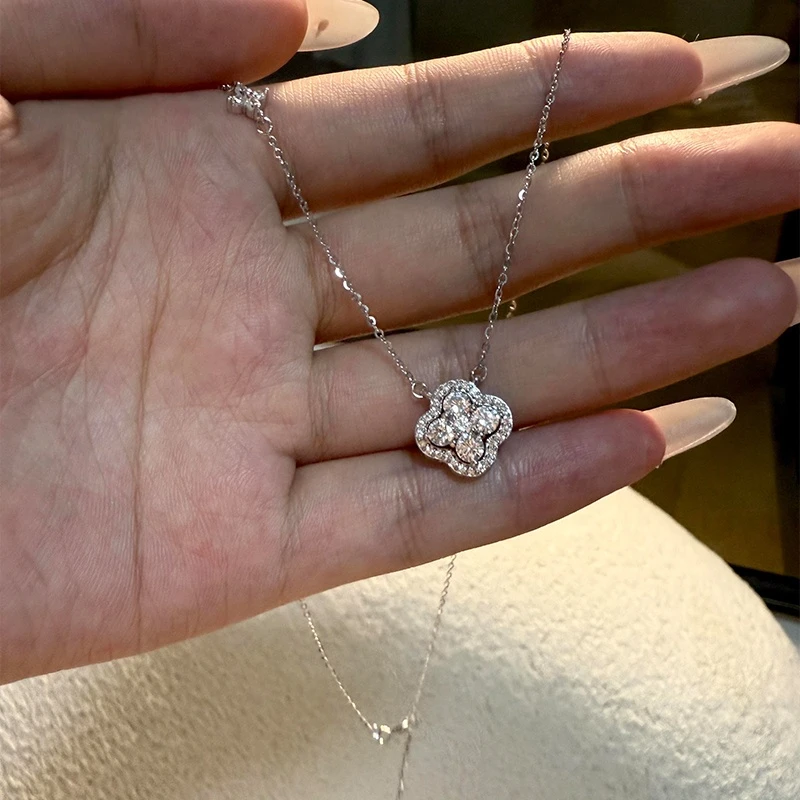 合金锆石项链 璀璨满钻四叶草项链闪耀精致超吸睛