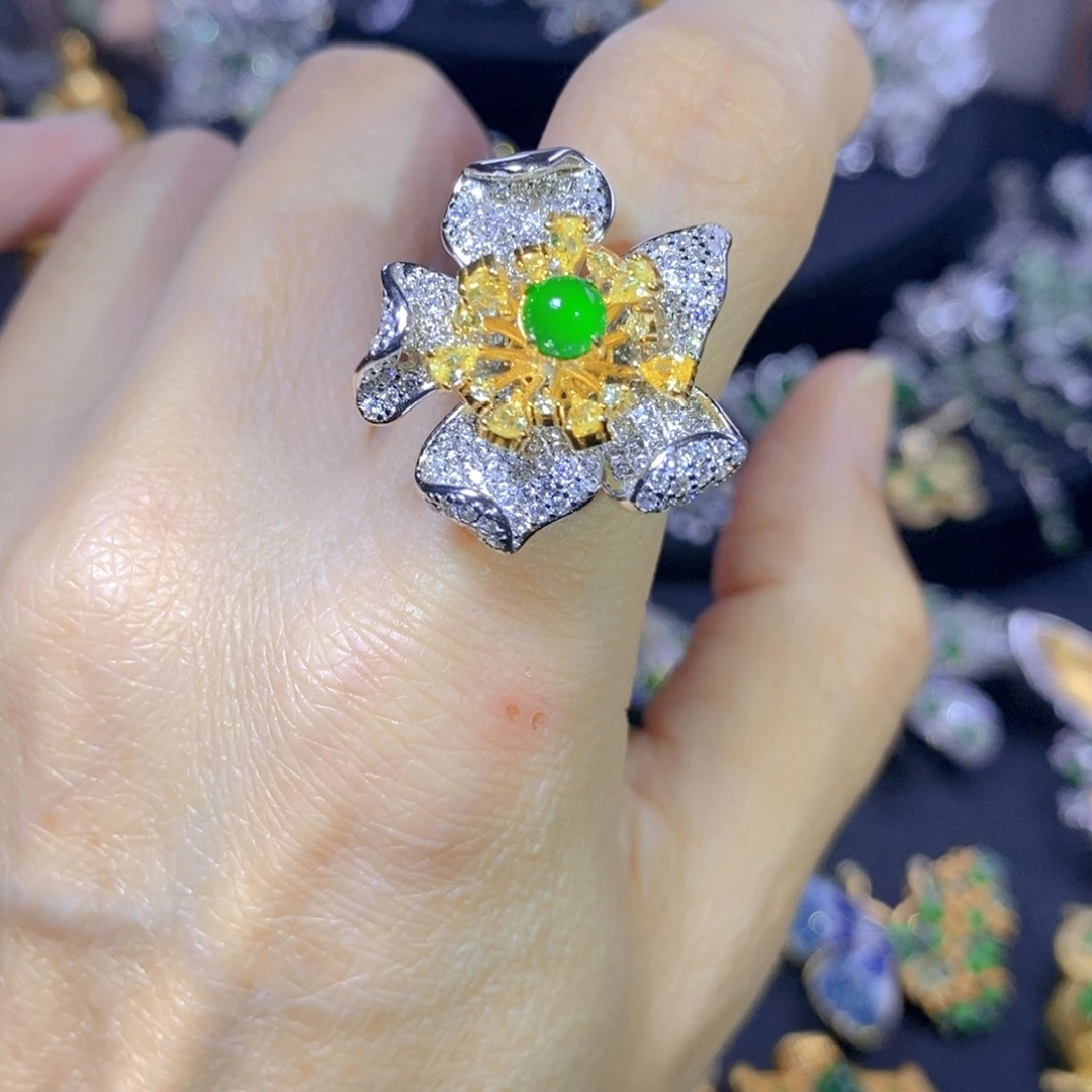 翡翠银S925镶嵌毛衣链天然翡翠