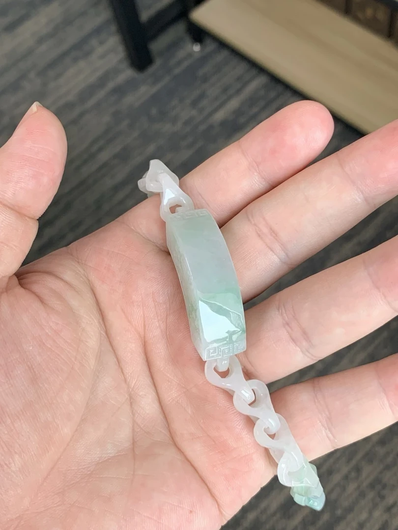 【自然光实拍】清澈 天然翡翠A货手链 定制毛货未抛光