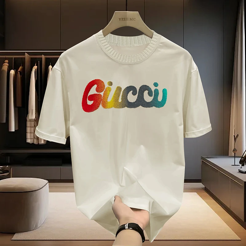 【轻奢男装-植绒字母】T2055夏季新款时尚刺绣植绒潮流轻奢痞帅男装