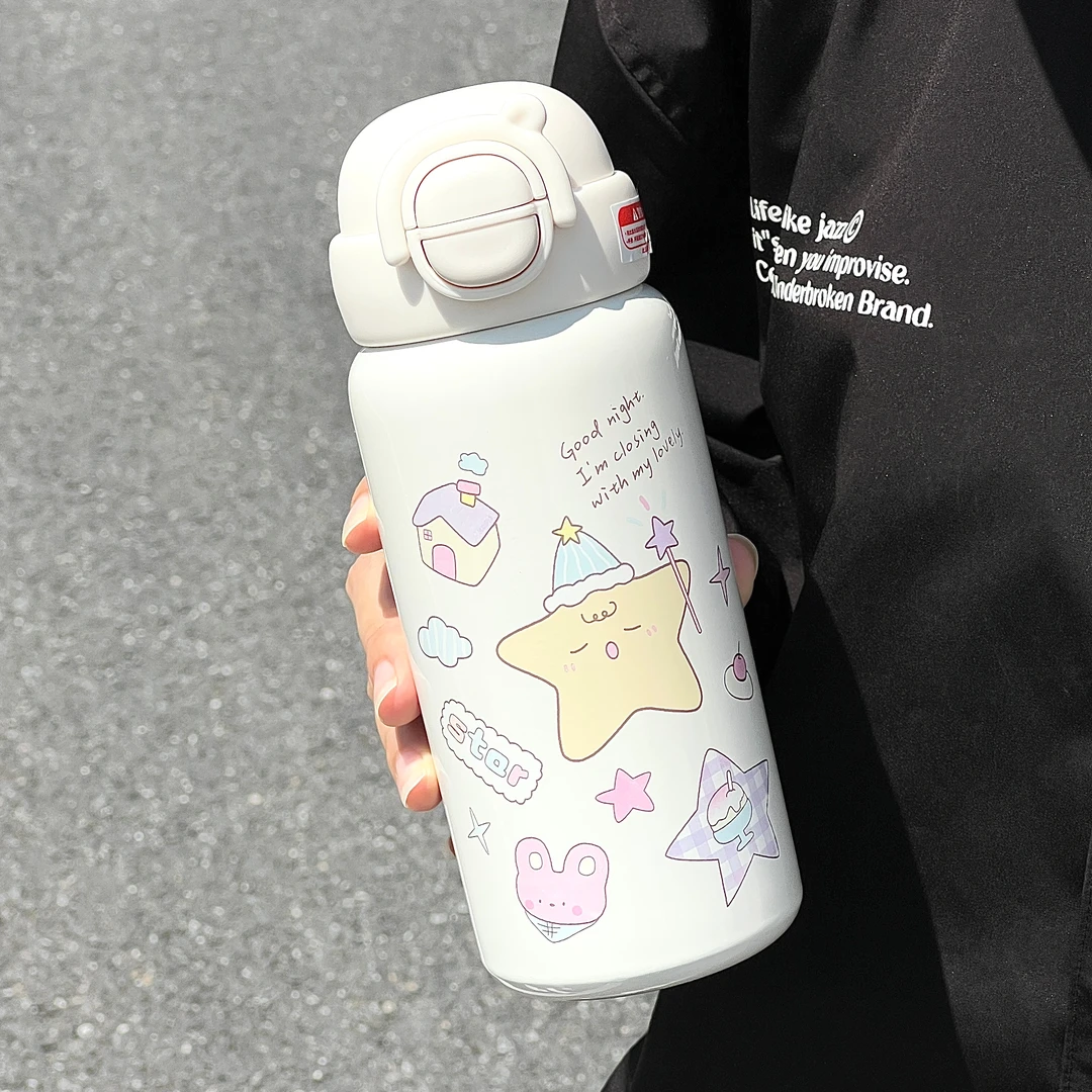 小茶日记学生保温杯316大容量上学专用男女生便携吸管水杯高颜值