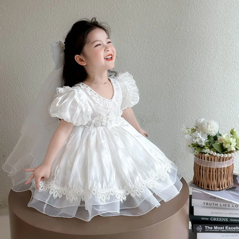 洛丽塔女童公主裙夏季新款洋气宝宝连衣裙儿童婚礼花童礼服蓬蓬裙