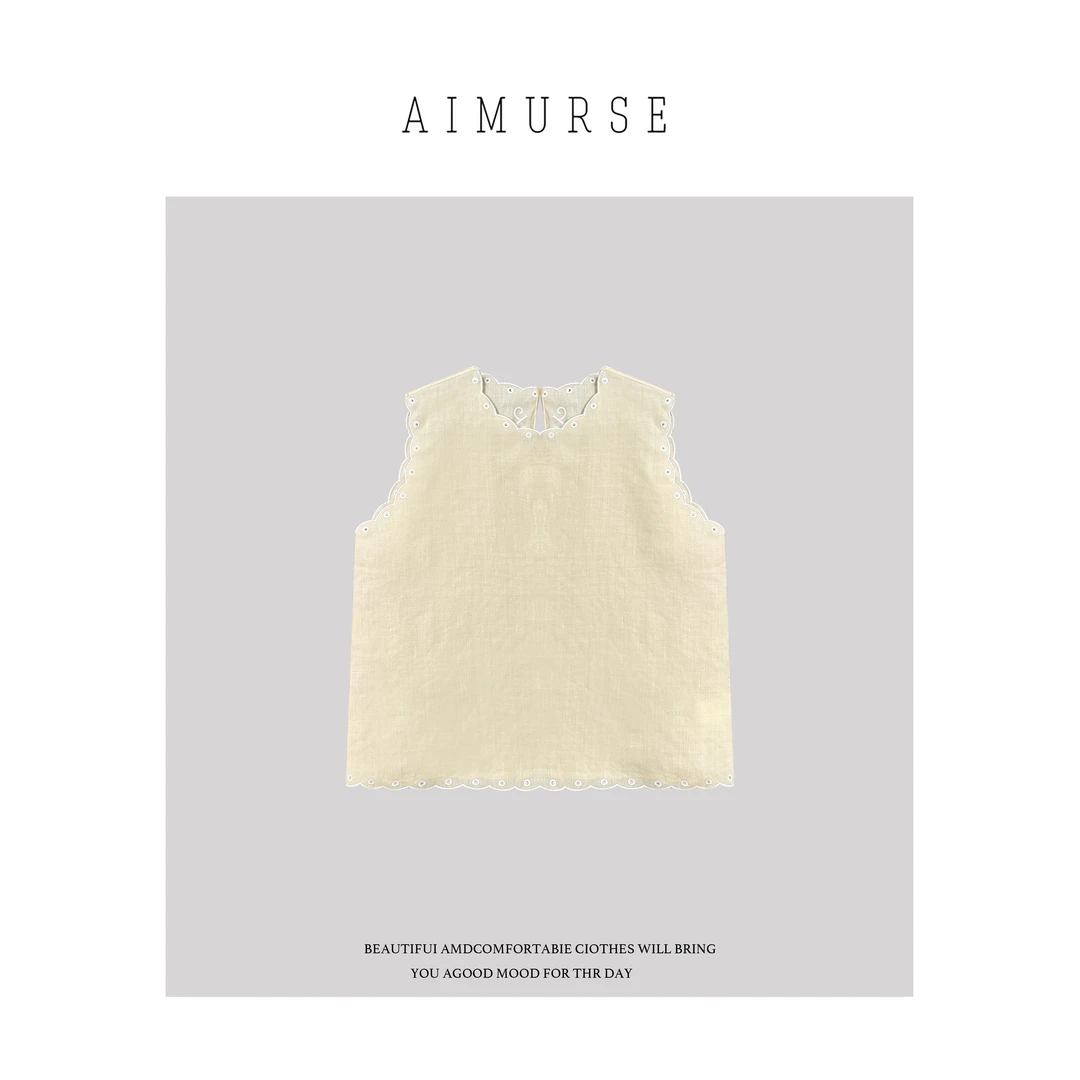 AIMURSE【简约态度】小众设计师 苎麻无袖工艺款百搭上衣 AM6857