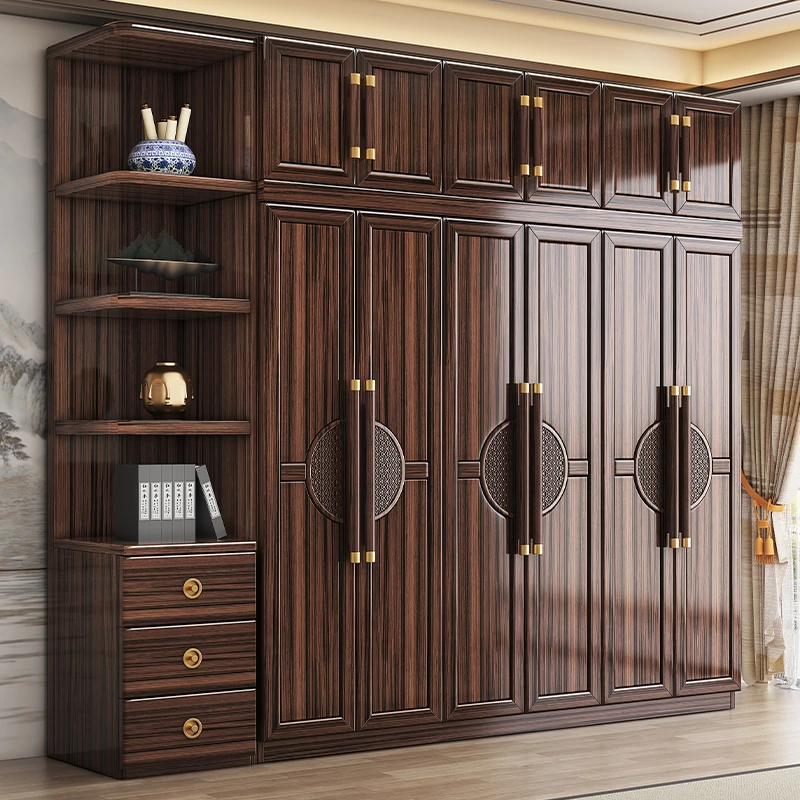 乌金木新中式实木衣柜家用轻奢现代简约大容量收纳储物六门大衣橱