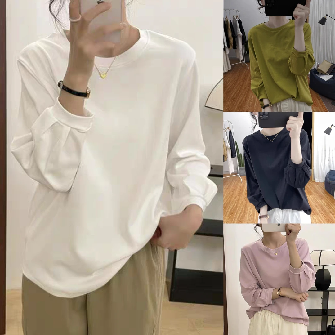 美格加110-200大码女春季九分袖纯色T恤宽松显瘦休闲百搭打底上衣