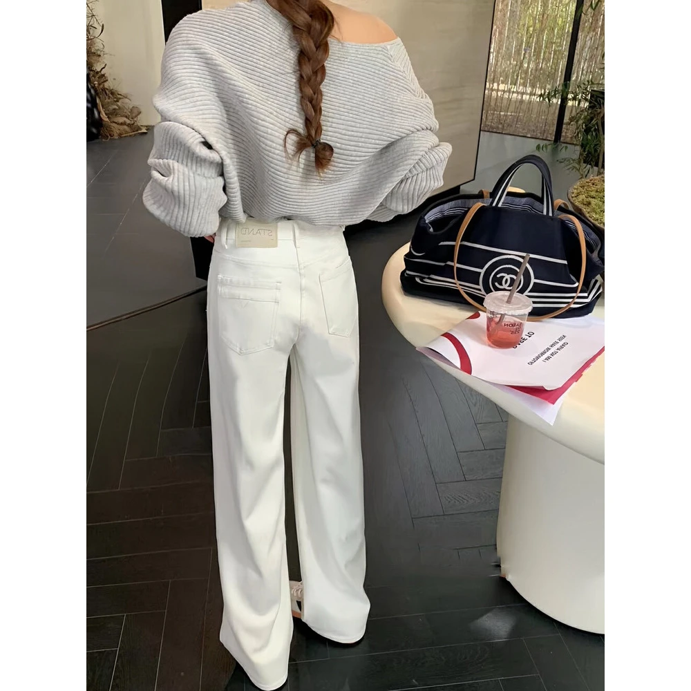 靓依轩春季2025新款韩版百搭四面弹牛仔裤高腰窄版阔腿裤女潮现货
