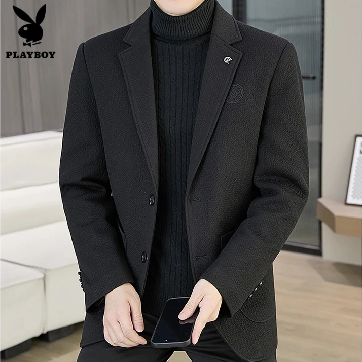 花花公子加厚秋冬季羽绒西服外套休闲修身上衣服保暖单西小西装潮