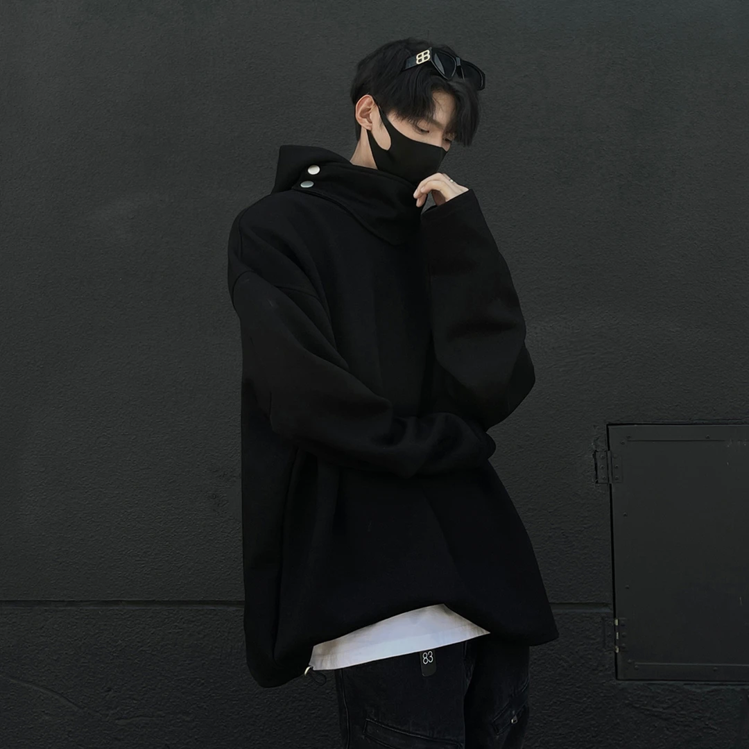 秋山风/韩国时髦太空棉连帽灰色卫衣男高级感设计感cleanfit上衣