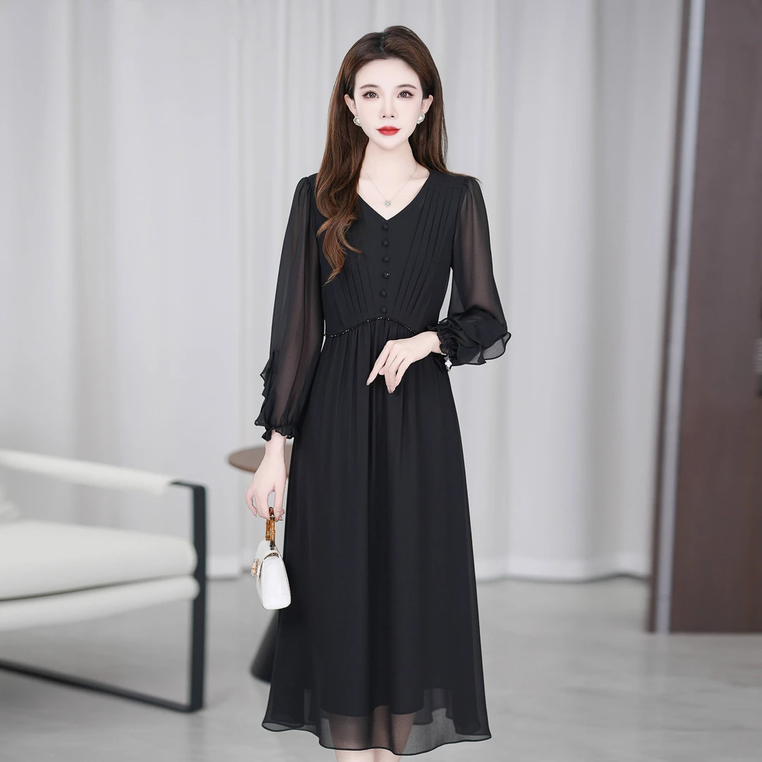 【现货】2025年春季尤莱特穿搭纯色时尚气质显瘦松紧腰长裙连衣裙