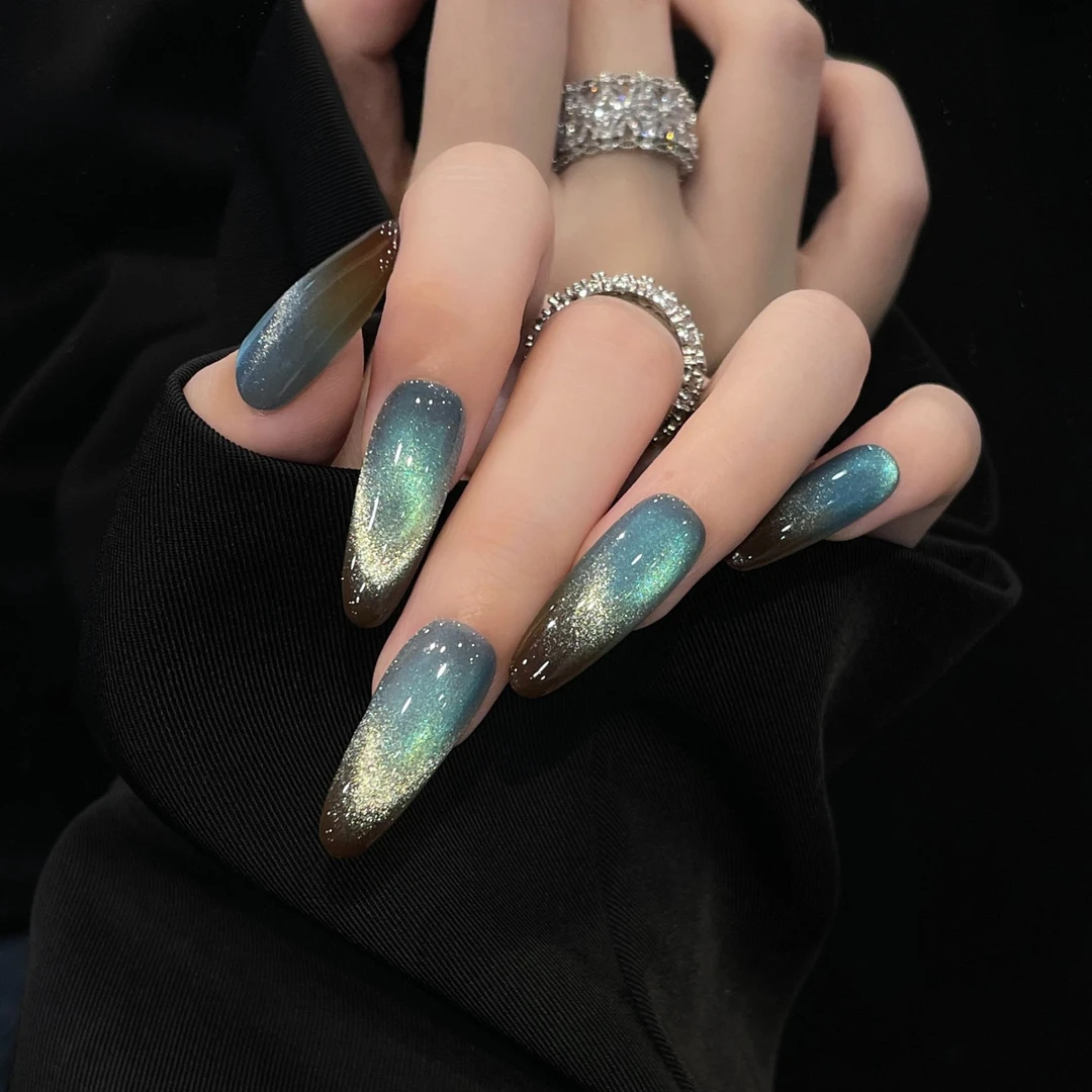 「S2207」高级感秋冬显白法式玻璃珠猫眼纯手工穿戴甲 18种甲型定制