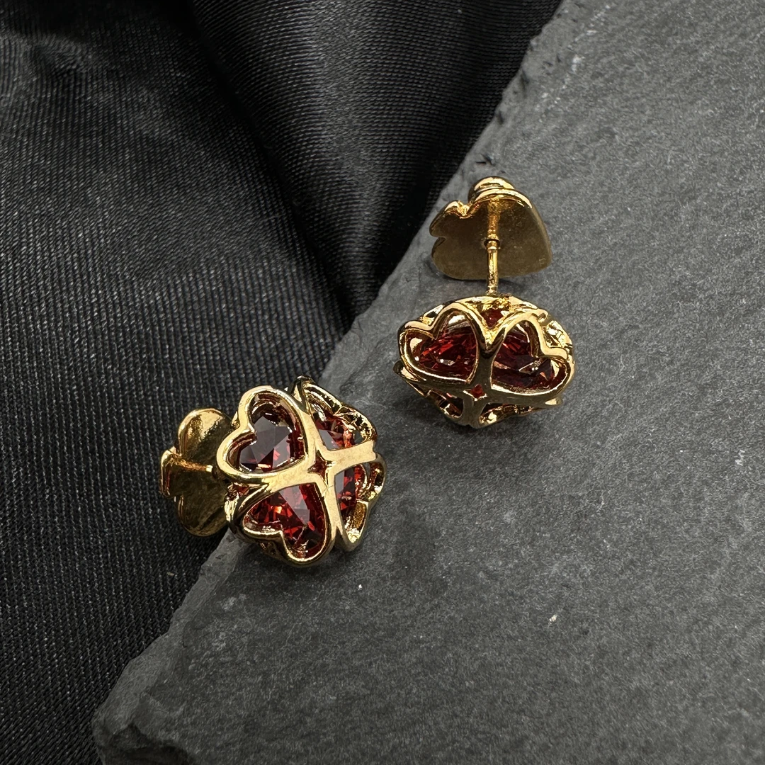 铜合金锆石耳饰 0716 Acc-894 红色设计师精致中古镶嵌锆石耳饰