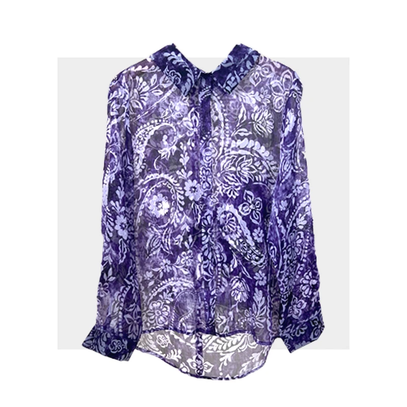 【双十一清仓】紫色碎花长袖衬衫女