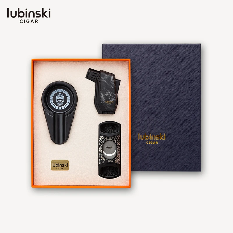 Lubinski鲁宾斯基打火机雪茄剪烟灰缸雪茄三件套装礼盒黑色