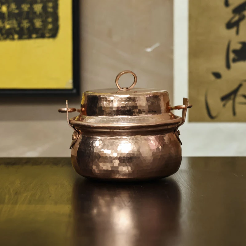 【静姐小院】13cm提手锣锅不复底锤纹-铜本色（春喜铜0048）