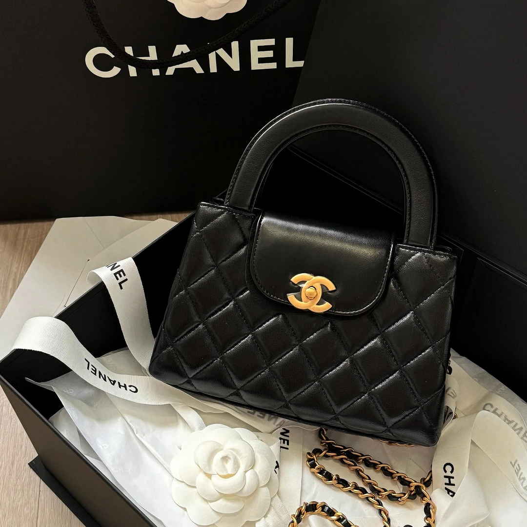 99新 Chanel/香奈儿 6849|香奈儿黑金大号牛皮kelly斜挎包手提包