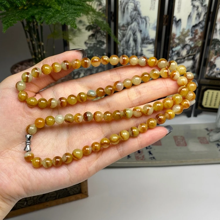 红黄翡特色鸳鸯珠项链 天然翡翠A货