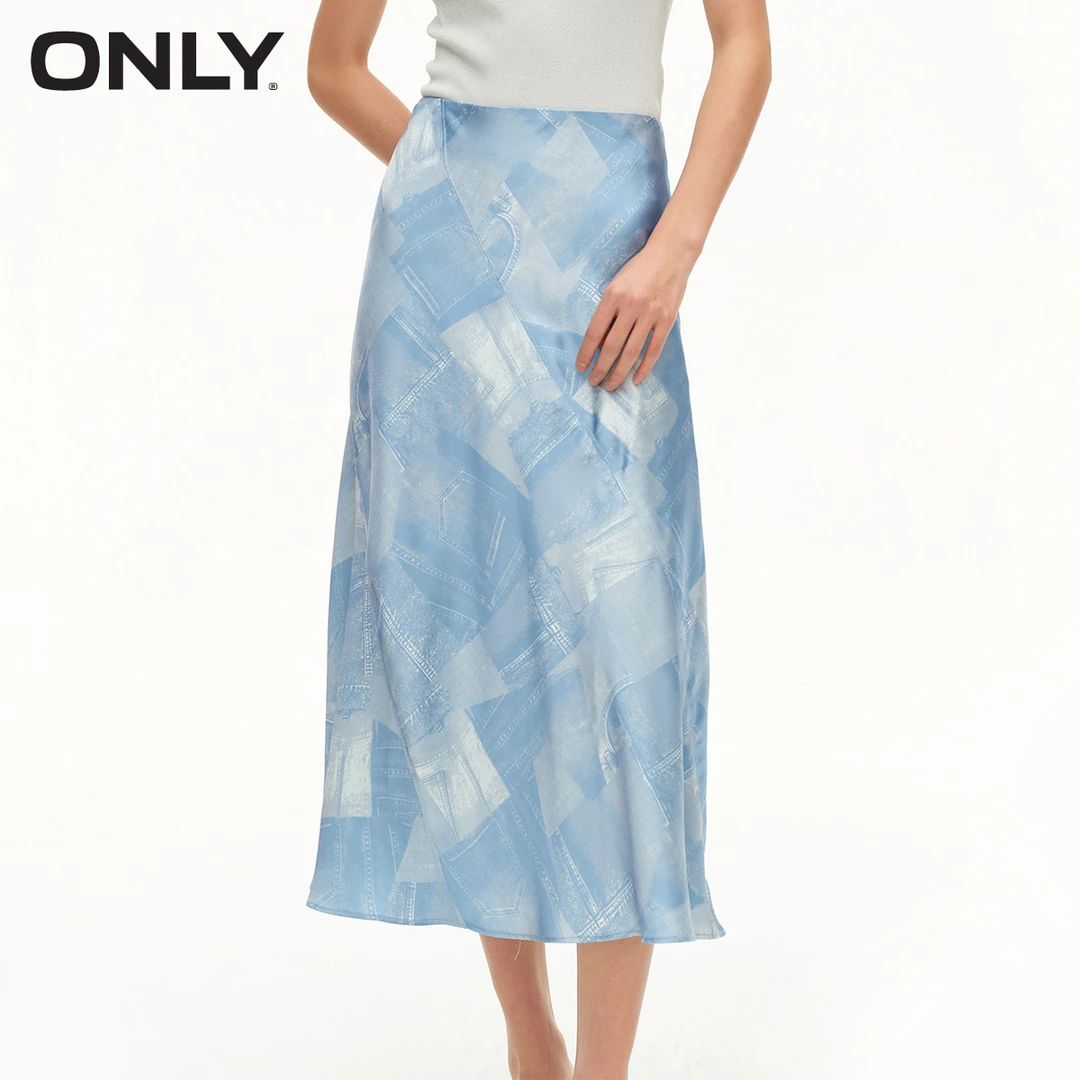 【婷婷专属】ONLY通勤气质缎面丝光A字中长款碎花半身裙124116023