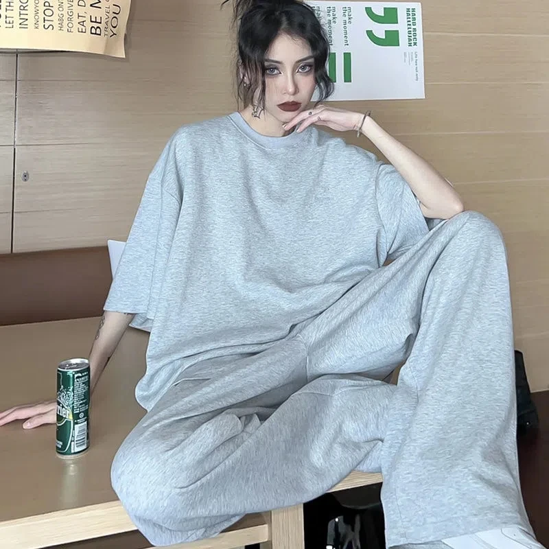 2-300斤特大码运动服套装男夏季短袖宽松阔腿长裤休闲跑步两件套2