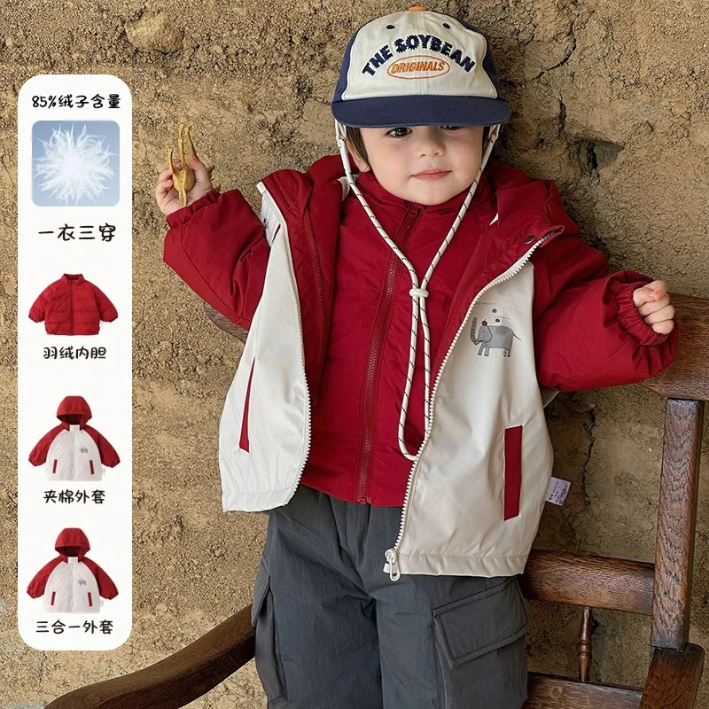 婴幼儿羽绒服内胆冬款男宝保暖棉服外套 a类男童三合一连帽冲锋衣
