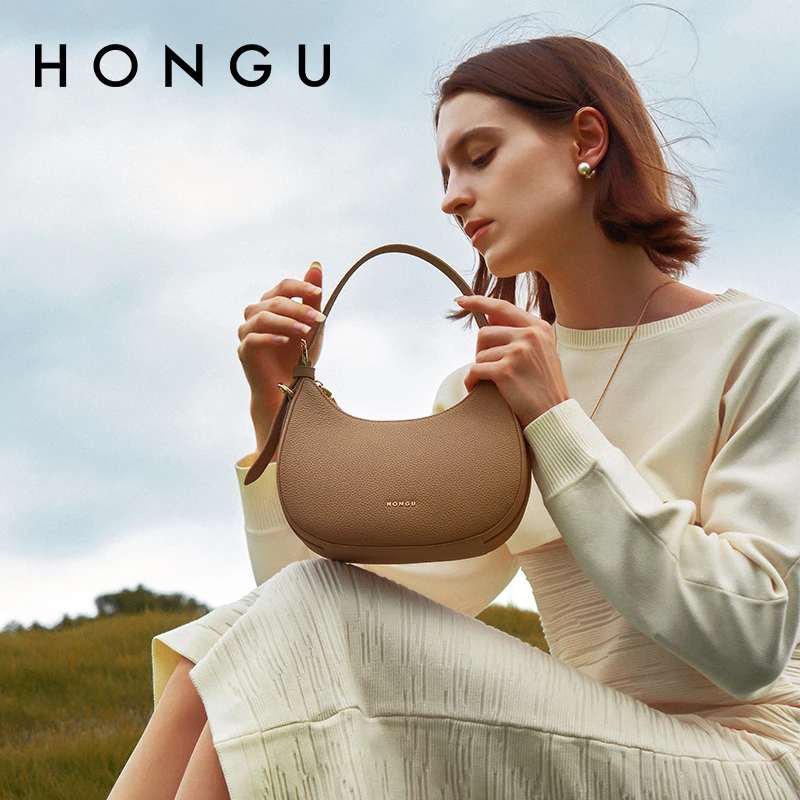 HONGU/红谷时尚新款真皮女士单肩腋下小包包通勤女包月小包包5679