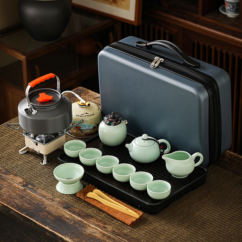 户外旅行茶具一整套装便携包功夫野外露营带烧水炉收纳泡煮茶装备