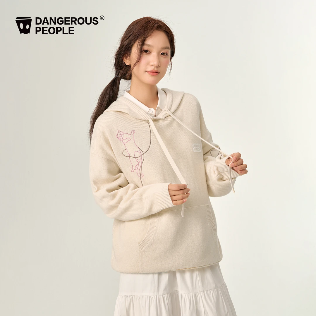 Dangerouspeople薛之谦dsp猫咪连帽针织衫潮牌休闲时尚百搭毛衣女