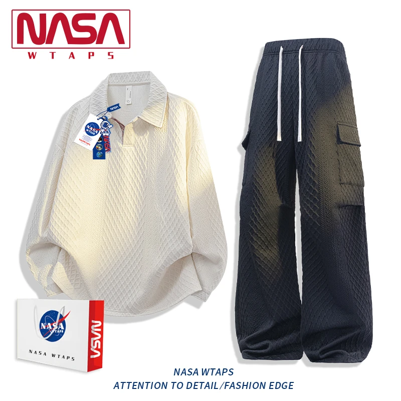 NASA WTAPS美式复古运动套装男款春秋新款运动针织卫衣休闲裤一套