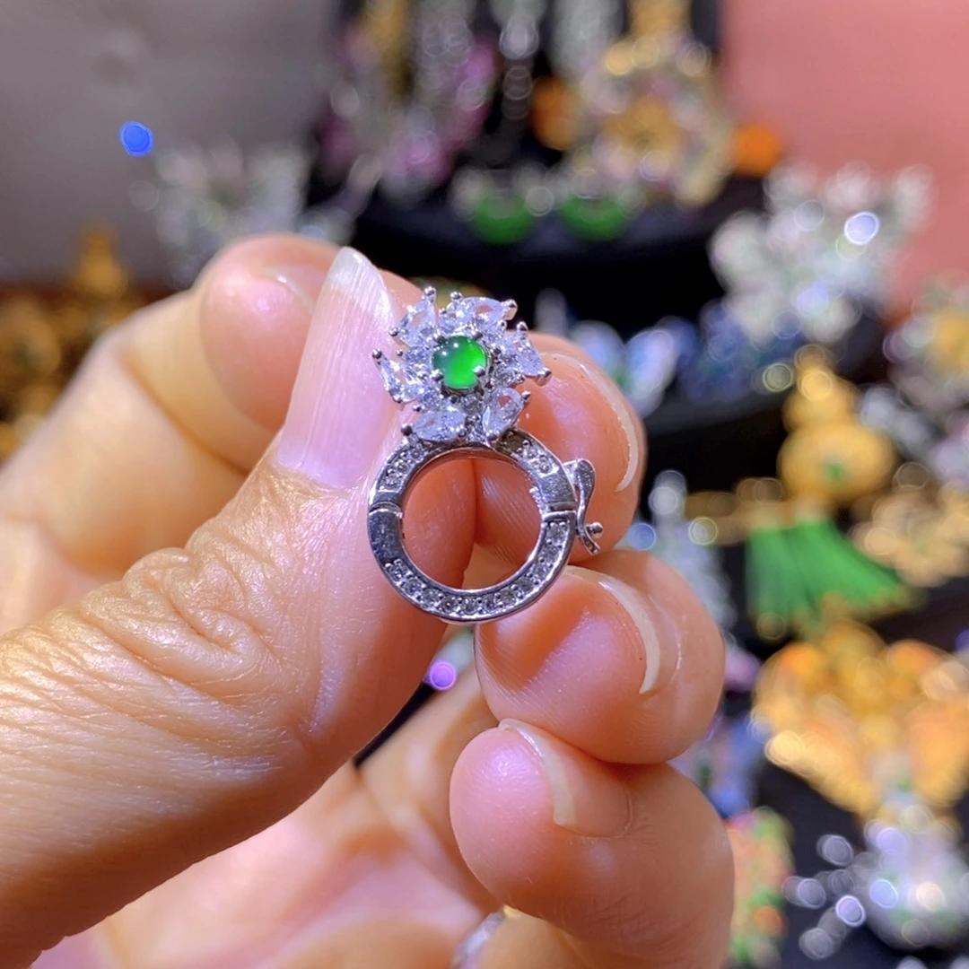 翡翠银S925镶嵌吊坠(不含链)天然翡翠