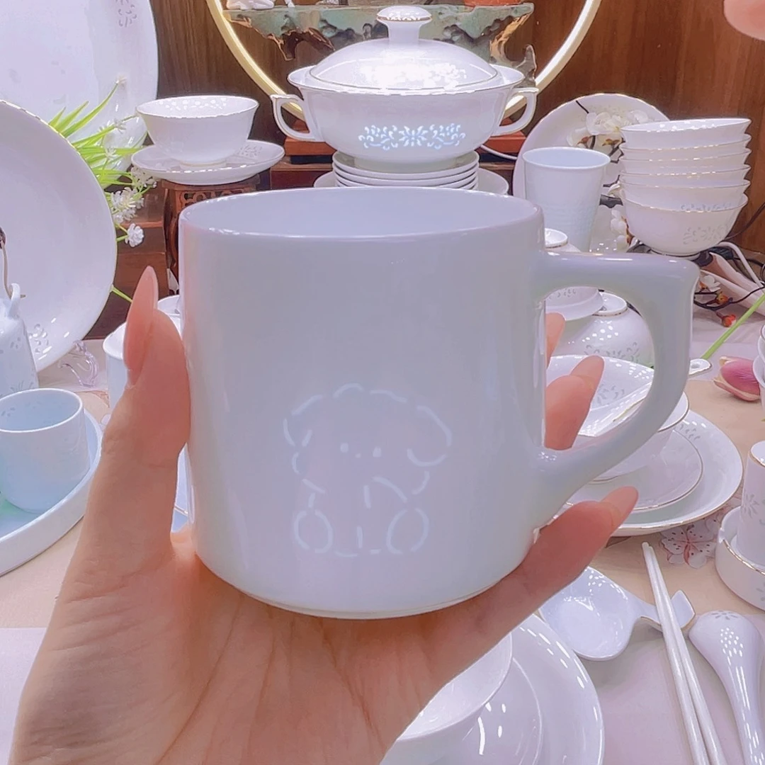 瓷带盖玲珑杯，狗狗，兔子各1个