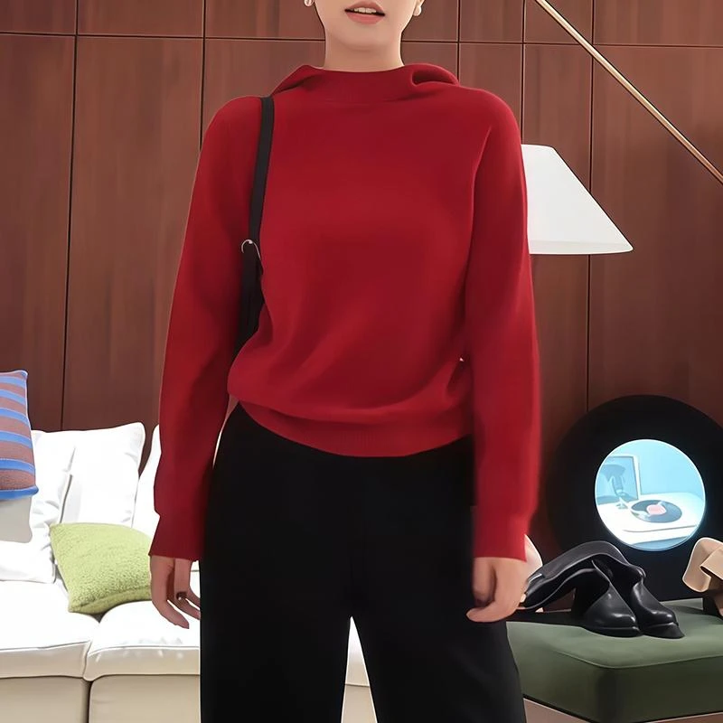 法式慵懒连帽针织衫减龄显白毛衣女2025秋季新款洋气百搭宽松上衣