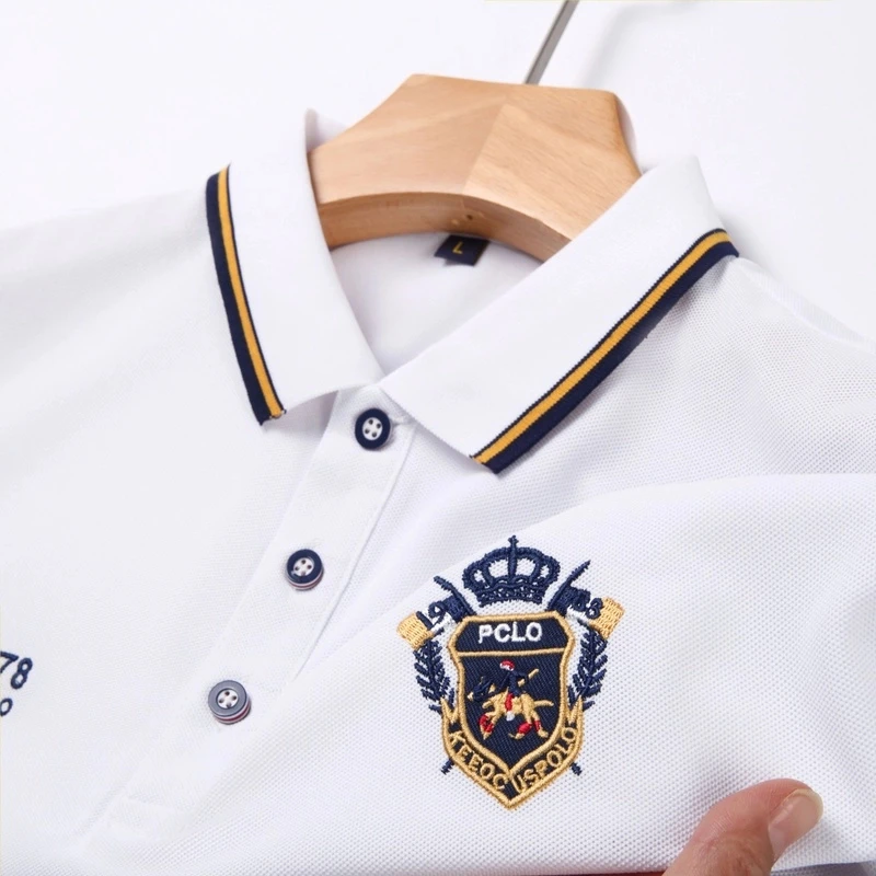 宽松型短袖刺绣夏季纯色男Polo衫透气夏装休闲翻领修身宽松