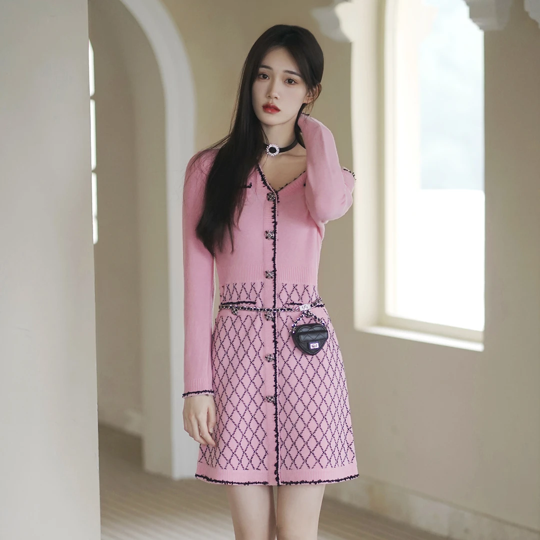 【陈大可】菱格长袖针织连衣裙CTA1081570 COVEN GARDEN