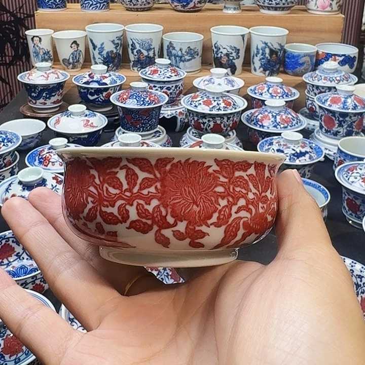 正绎堂山茶花炉式杯手绘原矿