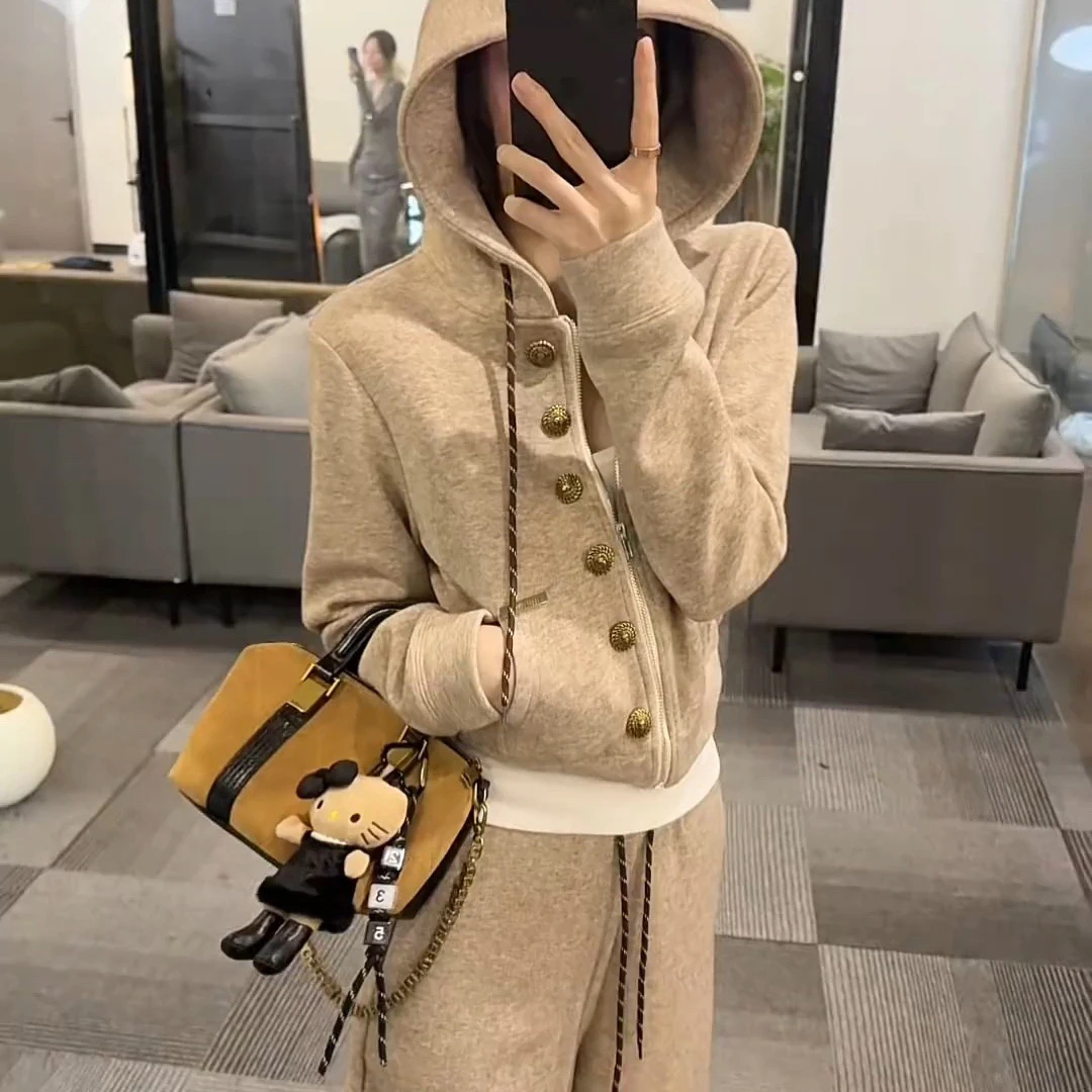 冬上新版型巨好设计感羊毛连帽卫衣秋冬外套+阔腿休YS5-Js134气质