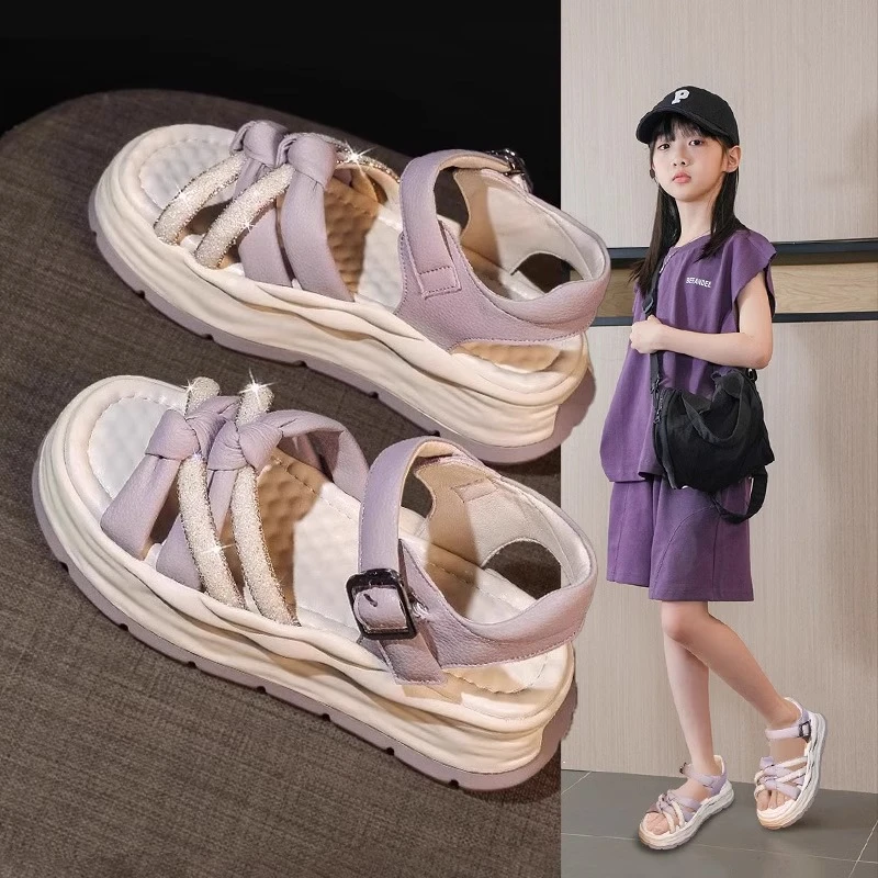 ABC女童凉鞋2025夏季新款软底女孩厚底沙滩凉鞋学生时尚百搭凉鞋