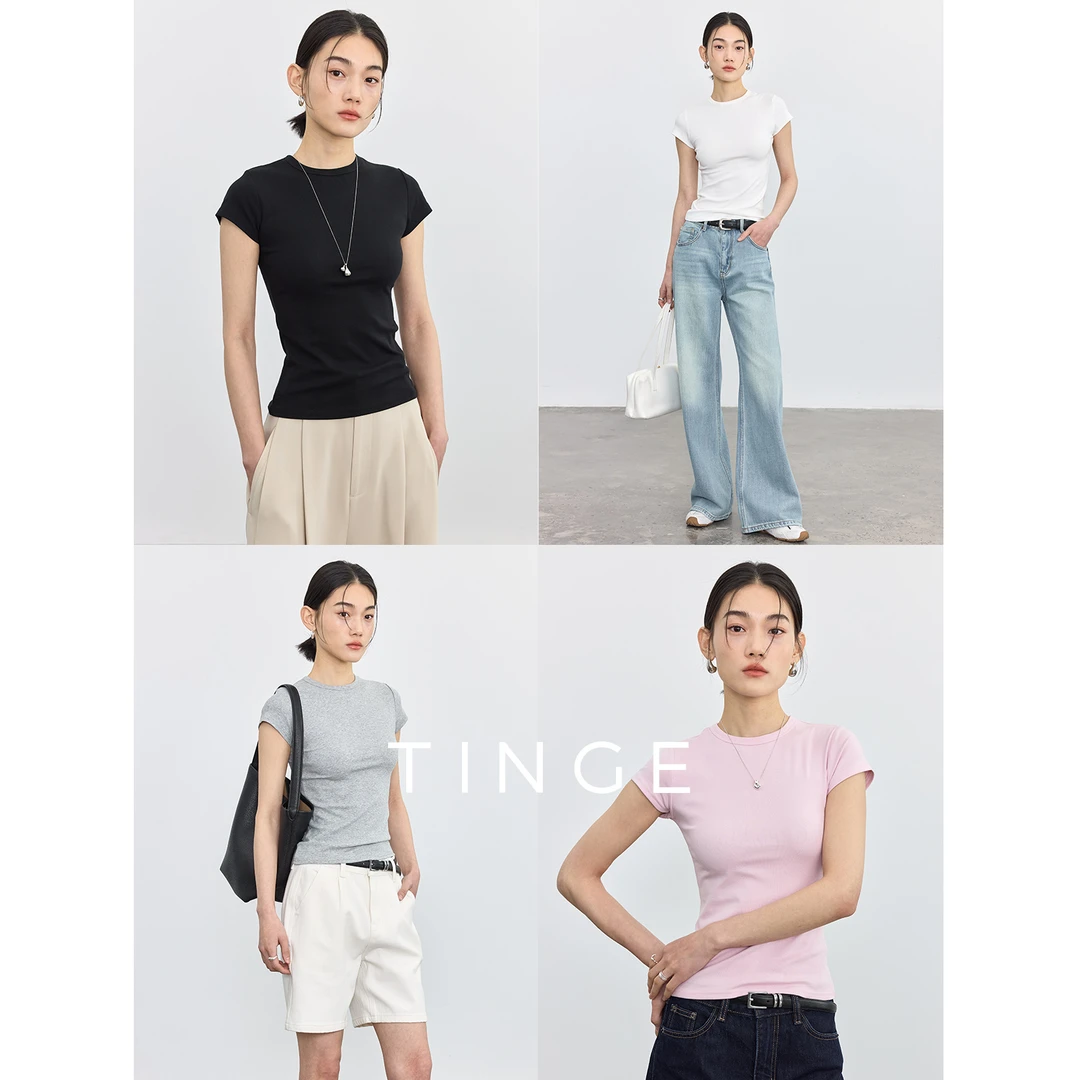 贴己修身显瘦短款圆领上衣正肩运动ol短袖T恤直播链接