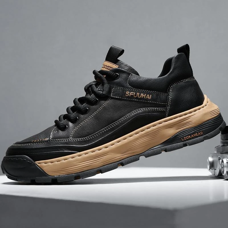 头层牛皮增高百搭运动鞋男鞋2025年春季新款跑步休闲皮鞋厚底鞋子