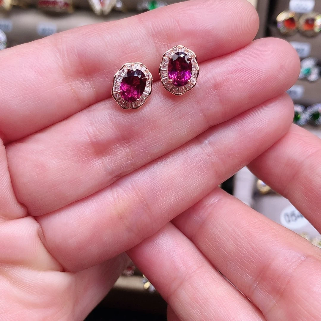 耳饰银S925镶嵌石榴石