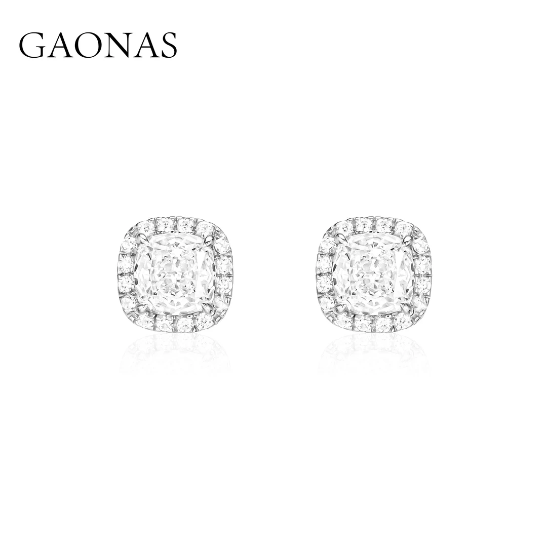 925银合成锆石耳饰 GAONAS 时尚豪镶满天星奢华白色耳钉 11037EW