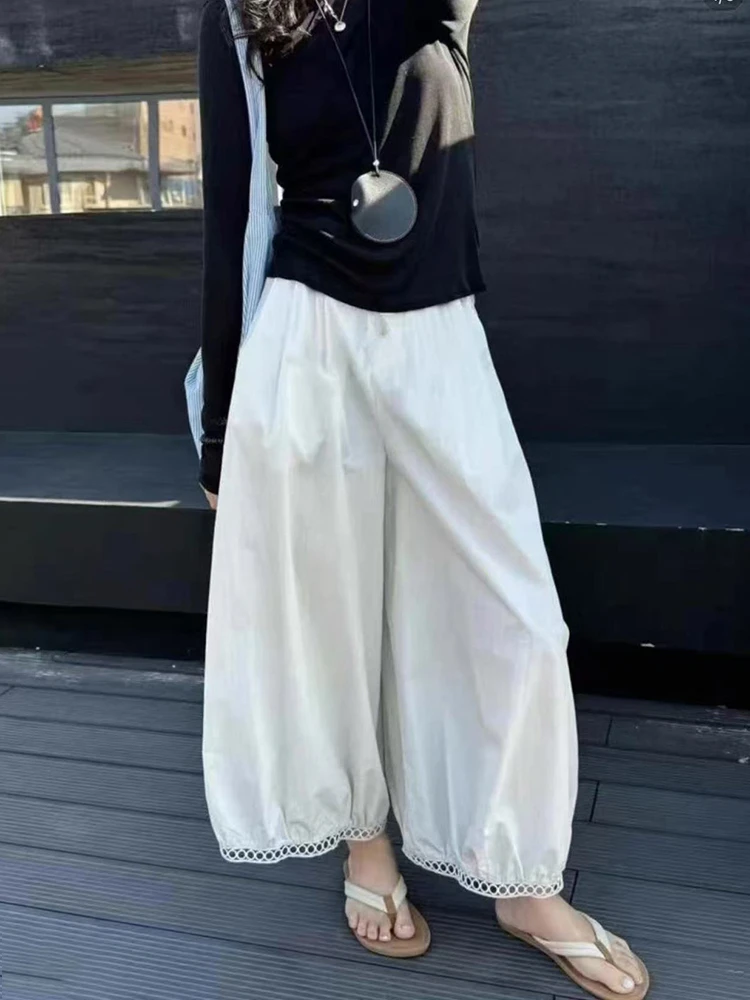 蕾丝花边设计感灯笼裤女2025夏季新款高腰显瘦阔腿裤小个子九分裤