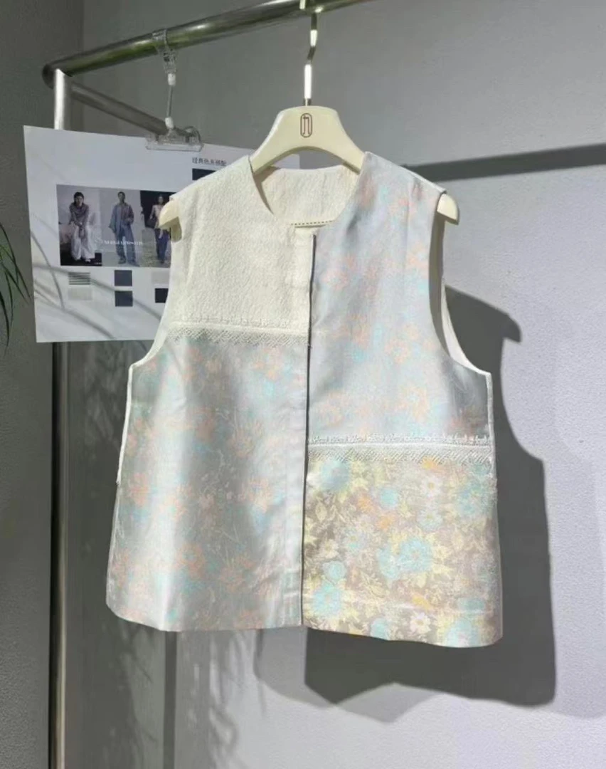 提花修身型传统中国风优雅风马夹百搭休闲两面双面气质2342