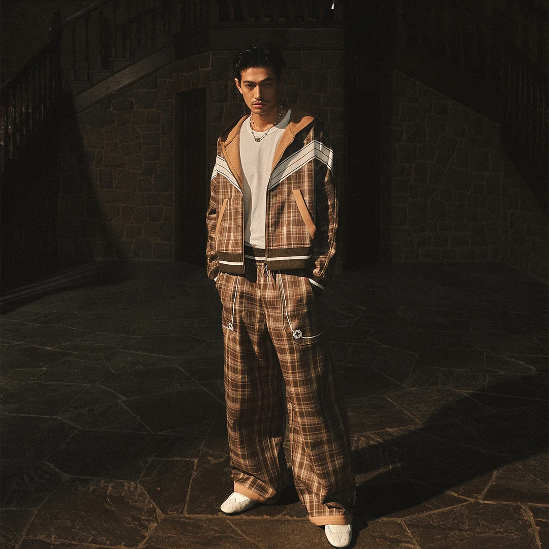 GLACIERBOY|静奢感暖栗棕复古格纹双面穿卫衣/休闲裤美拉德穿搭