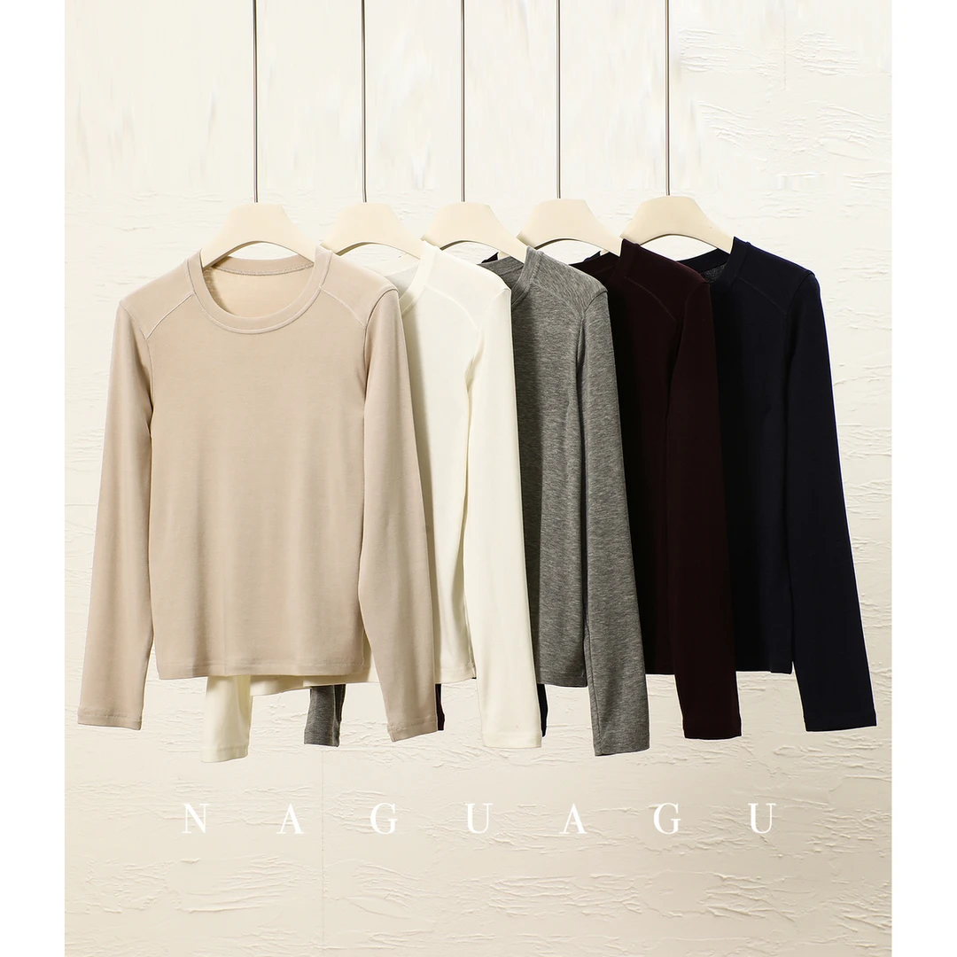 【萬搭裸感T】U质醋酸羊毛天丝混纺 圆领长袖T恤早春休闲打底衫女