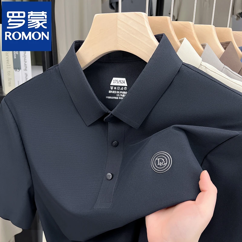 罗蒙男士高档夏季薄款短袖t恤休闲商务翻领POLO衫百搭速干半袖衫