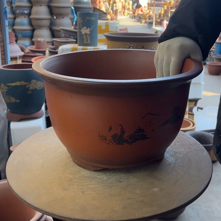 紫砂宜兴紫砂花盆35紫气东来