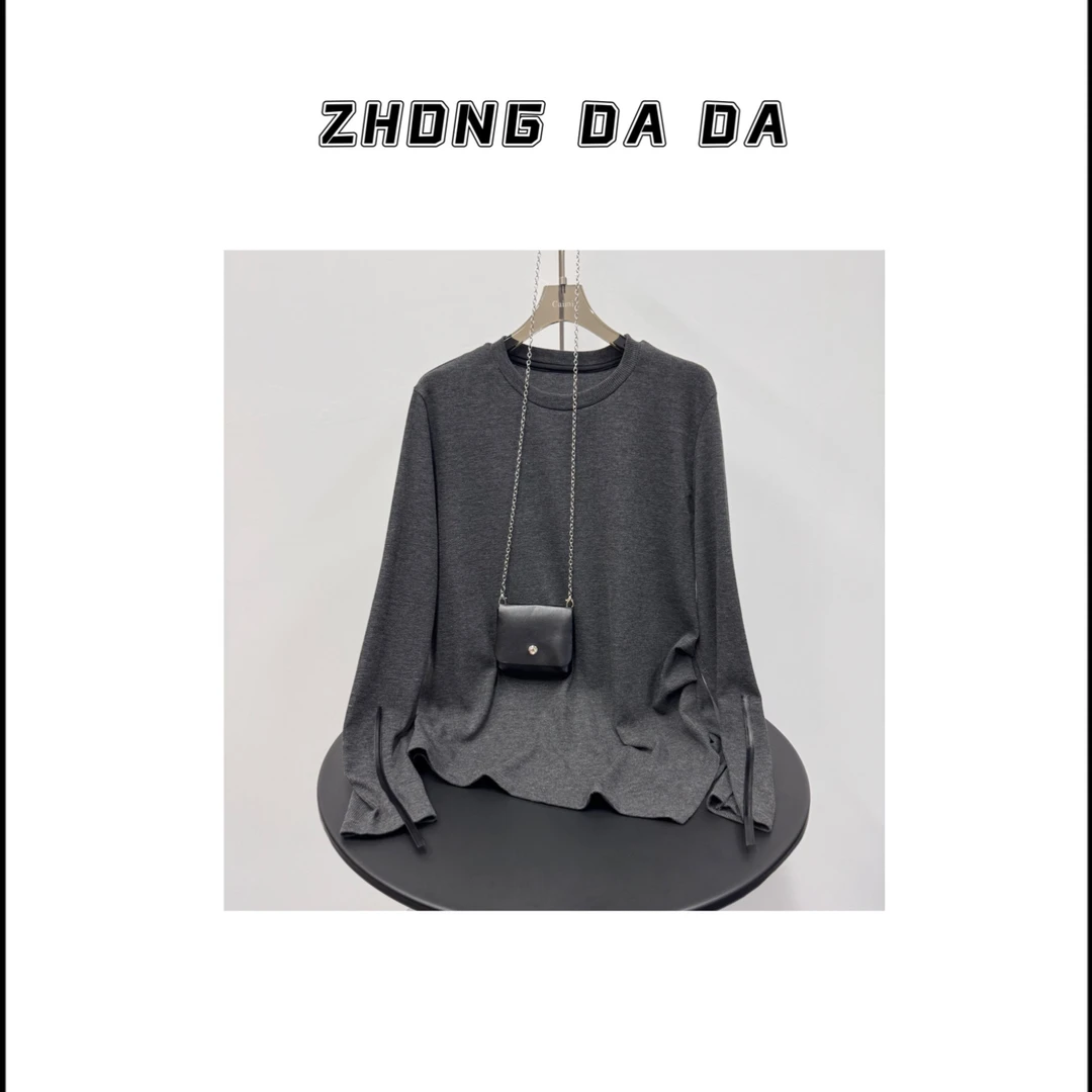 ZHONG大大【】简约百搭弹力长袖打底衫2025早秋新款T恤上衣11969