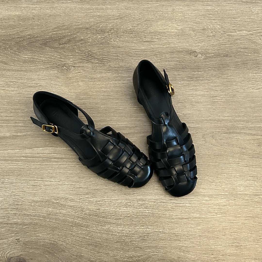 Dannyfrey厚底罗马凉鞋女包头编织猪笼鞋夏韩版镂空复古粗跟凉鞋