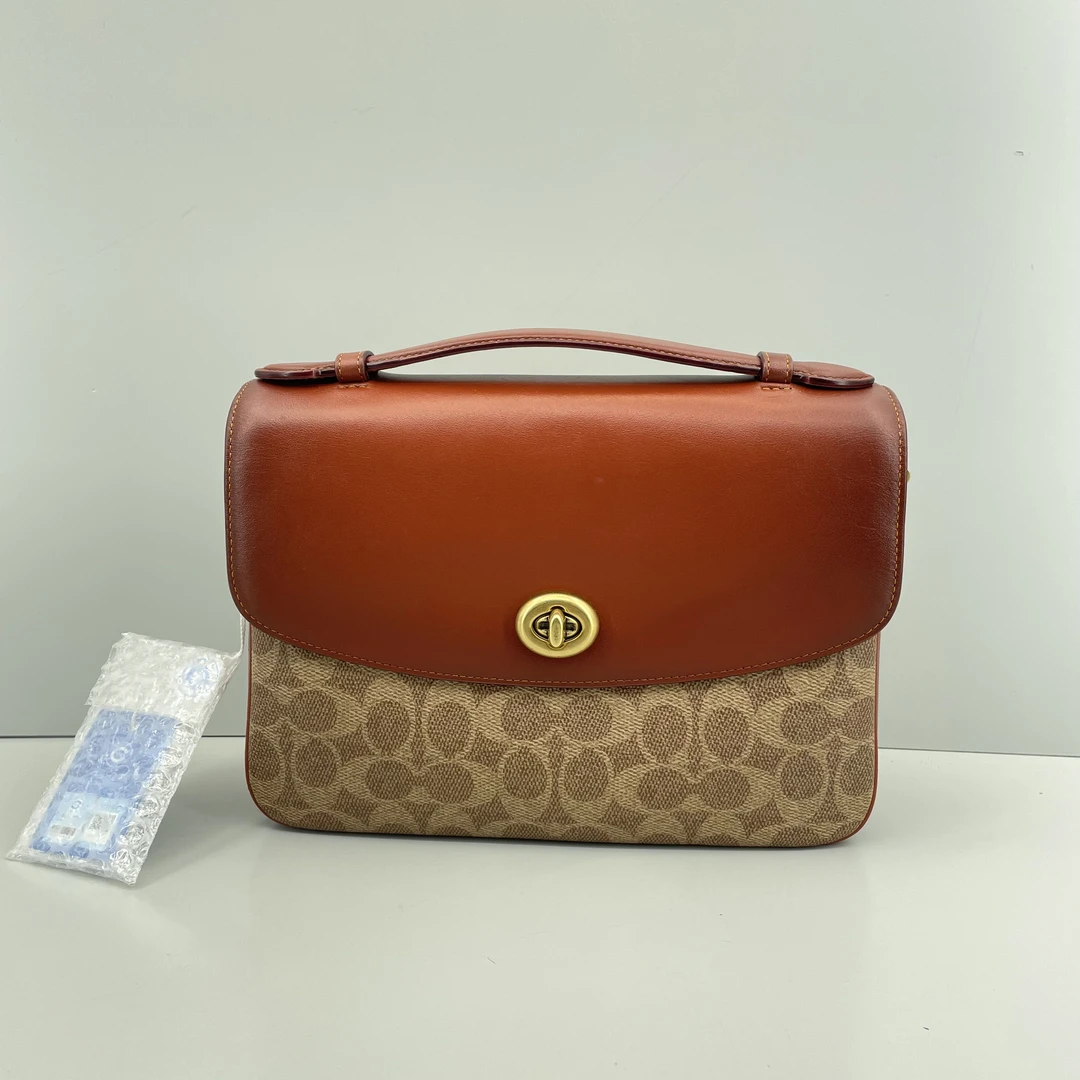 95新 COACH/蔻驰 Cassie24 红棕老花邮差包24x18x7cmE022102
