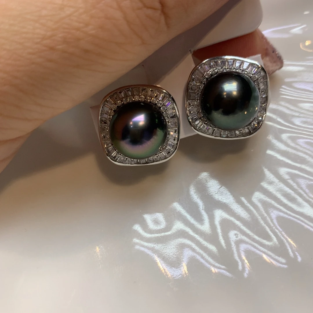 银S925镶嵌海水珍珠耳饰