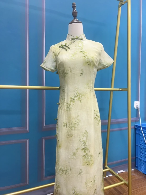 V-2758 一半春休 绉飘飘 双层 夏款年轻款改良旗袍115cm长款